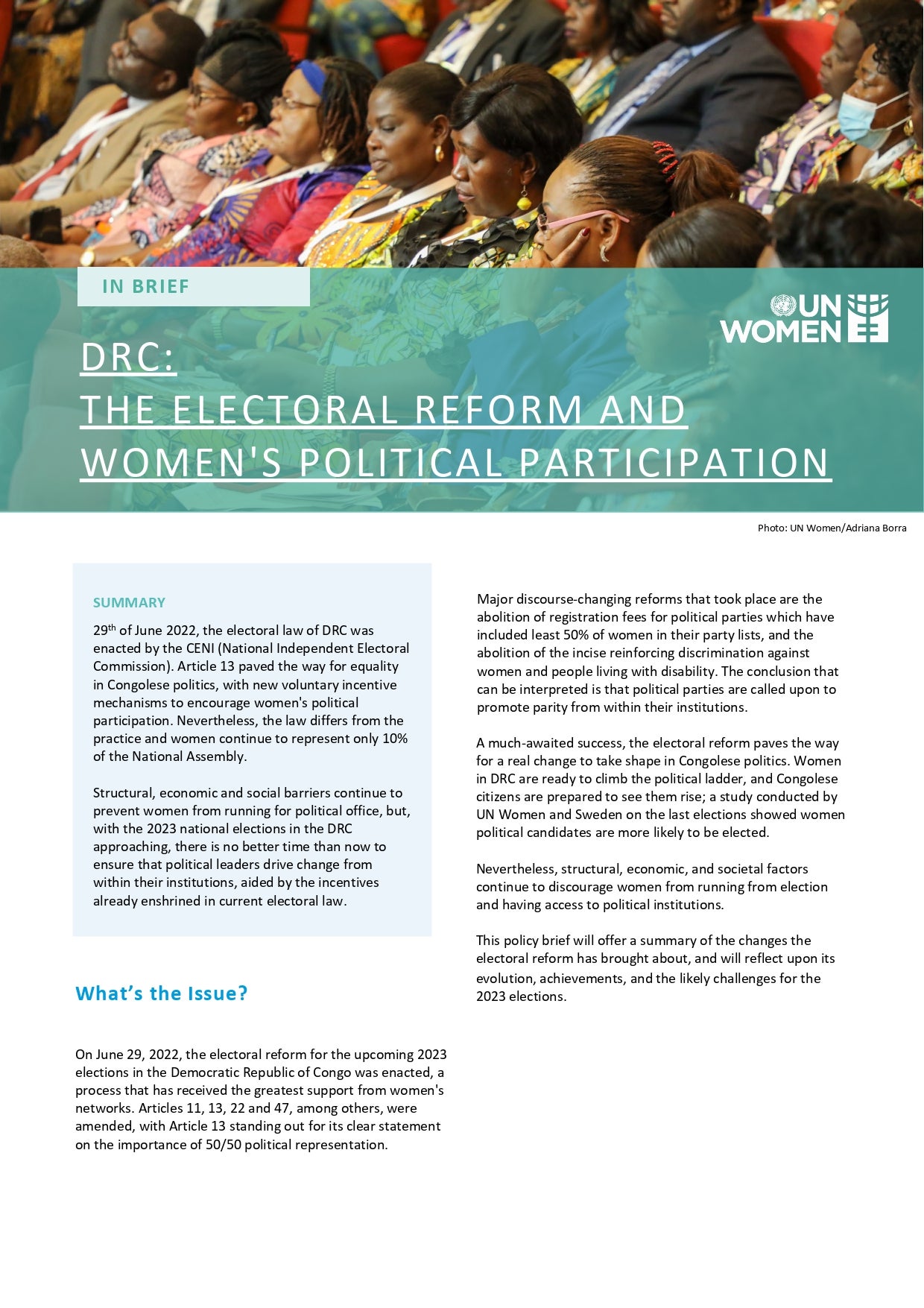 Drc The Electoral Reform And Womens Political Participation Publications Un Women Africa 